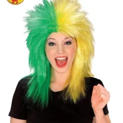 Sports Fanatic Green & Yellow Wig, Adult