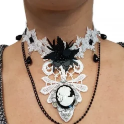 Steampunk Choker (White W/Lace)