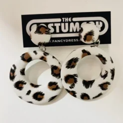 Round White With Animal Print Earrings