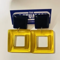 Retro Black & Yellow Square Earrings