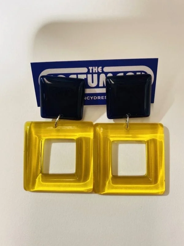 Retro Black & Yellow Square Earrings 3 Retro Black & Yellow Square Earrings