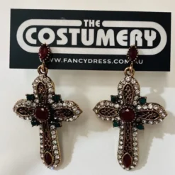 Sparkly Black & Silver Jewelled Cross Earrings