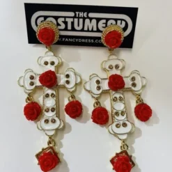 Day Of Dead White Cross Earrings