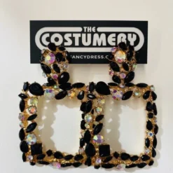 Decorated Black & Silver Diamante Gold Earrings