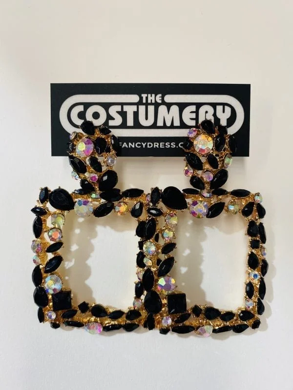 Decorated Black & Silver Diamante Gold Earrings 3 Decorated Black & Silver Diamante Gold Earrings