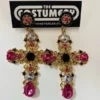 Antique Bejewelled Gold Cross Earrings -Fancy Dress Store IMG 3255 600x800.jpg